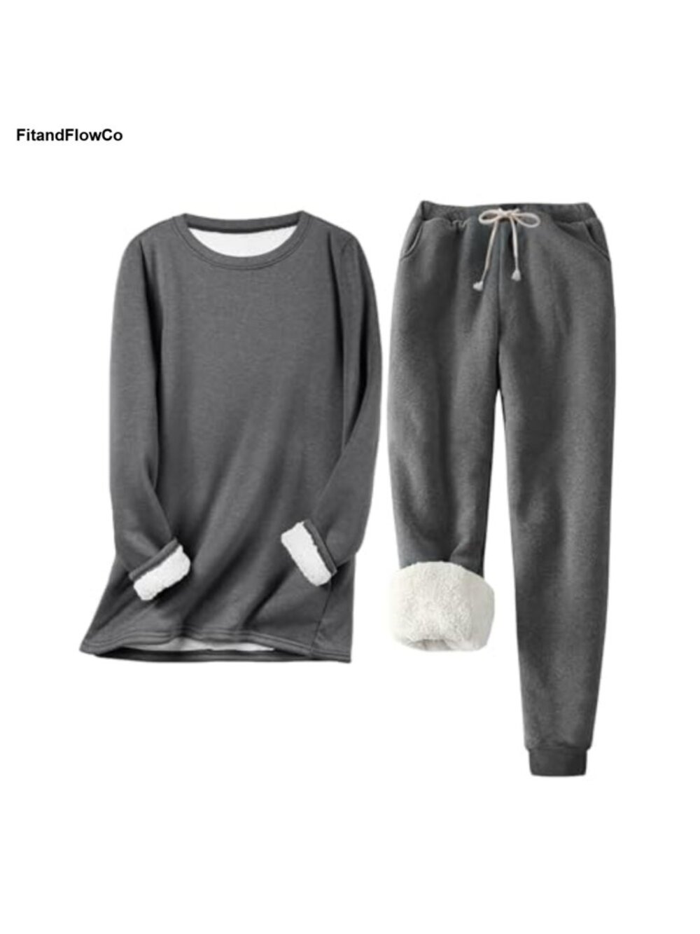 Sherpa Lined Fleece Crewneck Sweatshirt & Jogger Pants 2 Piece Set
